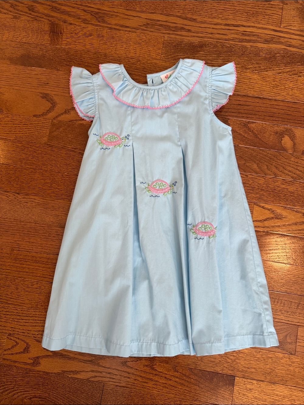 Light Blue Ruffle Collar Kids Dress with Pink Trim